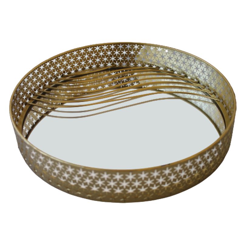 Round Golden Metal Mirror Tray Medium Size