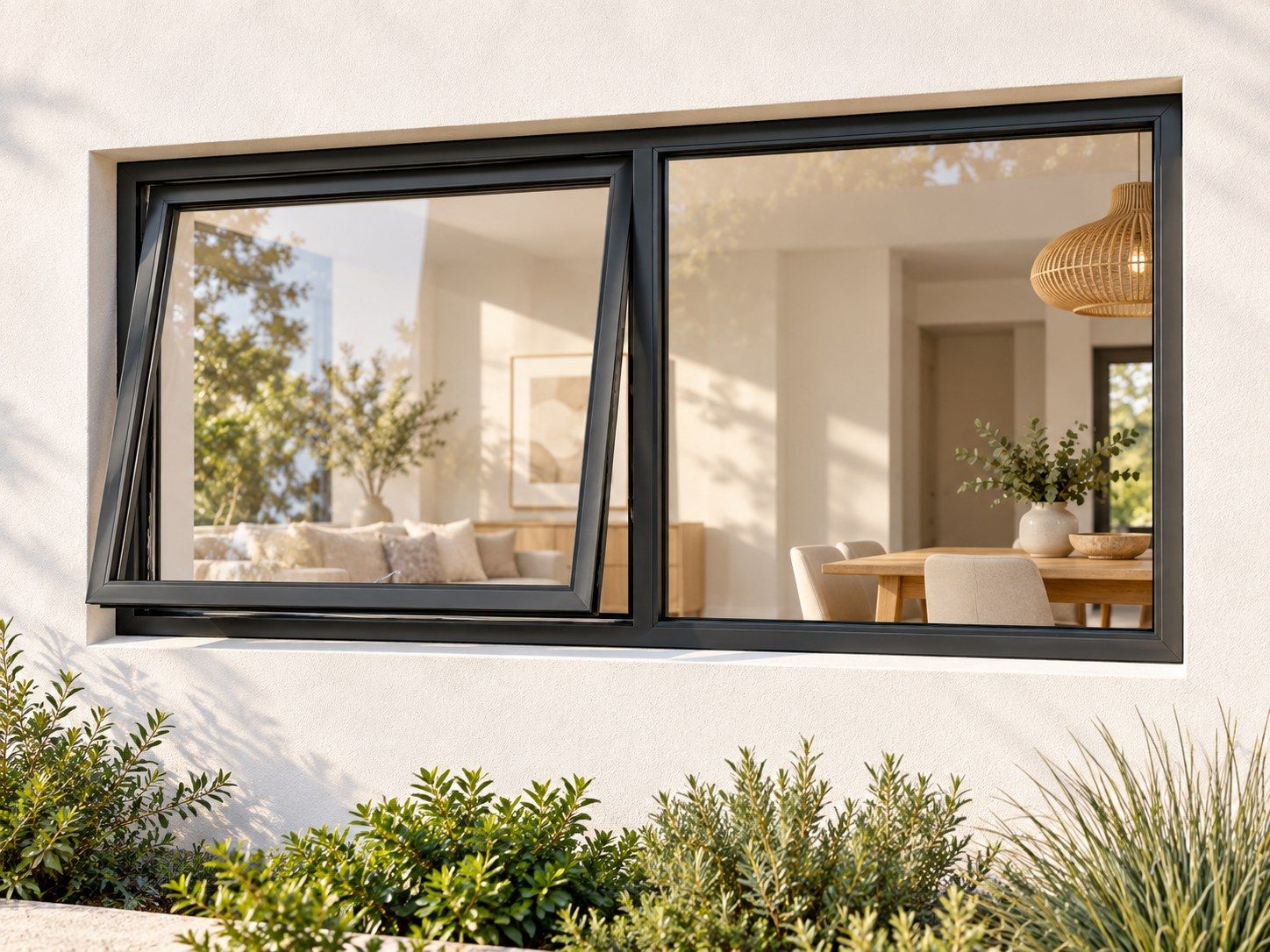 Kenzo Premium Top-Hung Aluminium Window - Charcoal, 1200 600 mm, Left Upper Opener with Fixed Side Pane, Clear Glass