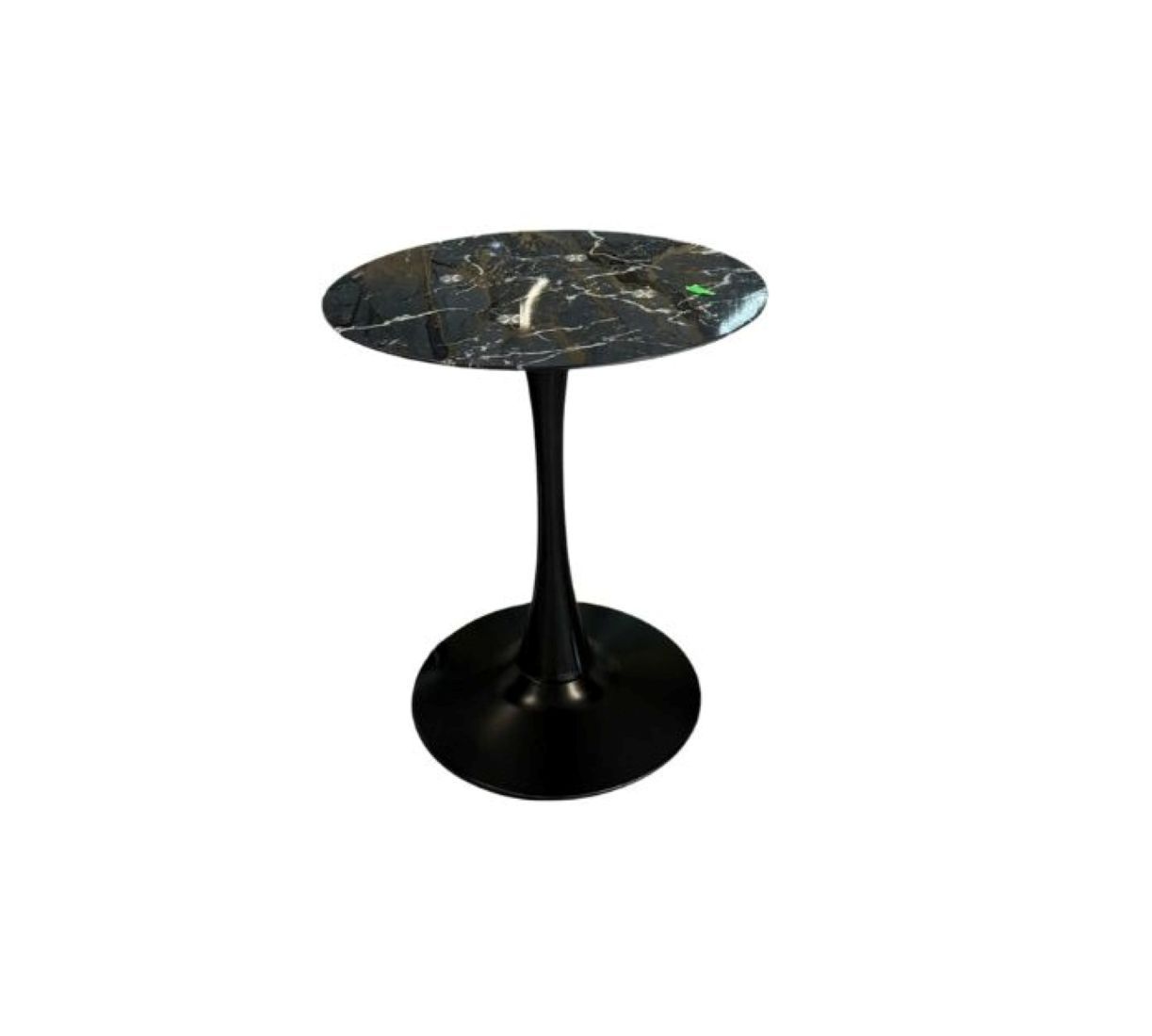 Modern Round Side Table with Marble Top, Black Pedestal Base, 60 cm Diameter