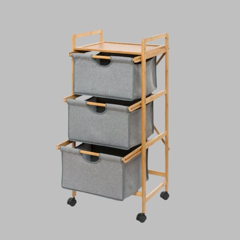 LAUNDRY TROLLEY - 3 DRAWER - BAHARI RANGE - BAMBOO GREY