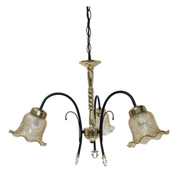 Polished Brass 3 Light Chandelier With Amber Glasses