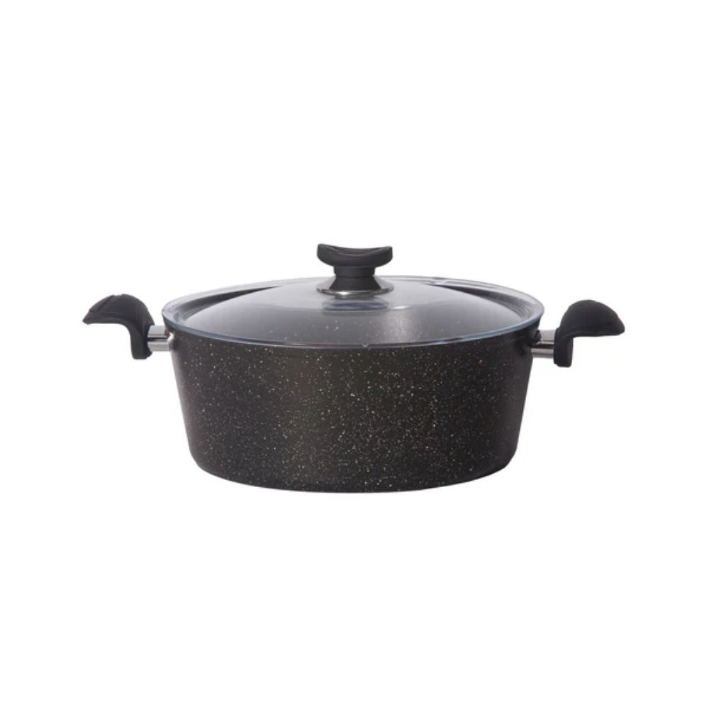 OMS 26cm Black Granite Deep Casserole – Non-Stick Cooking Pot for Everyday Meals