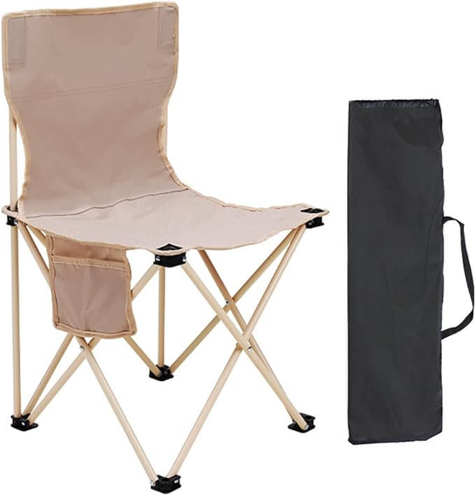 Folding High Back Camping Chair with Carry Bag - Beige
