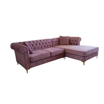 Adelide Chesterfield  Coaner Couch - Right Sided - Pink Velvet