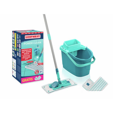 Leifheit PowerClean - Med Floor Mop & Bucket Set with Extra Wiper Cover