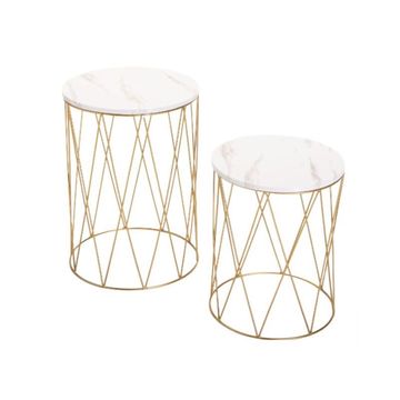 KCW:2-Piece Of Cylindrical Gold Metal Cage Side Table Round Portable End Table