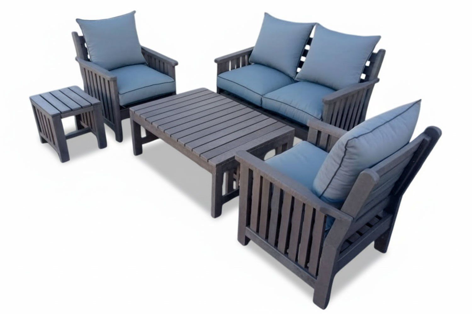 Royal Recycled Plastic Lounge Set 5-Piece 4-Seater x2 1-Seater Chairs 1 2-Seater Sofa Coffee Table Side Table (Charcoal Cushions)