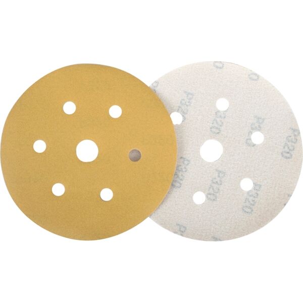 Gold Disc (50 Pieces) 320 Grit 150Mm X 6+1 Holes Hook And Loop