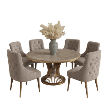 Beige Velvet & Gold Marble 6-Seater Dining Set