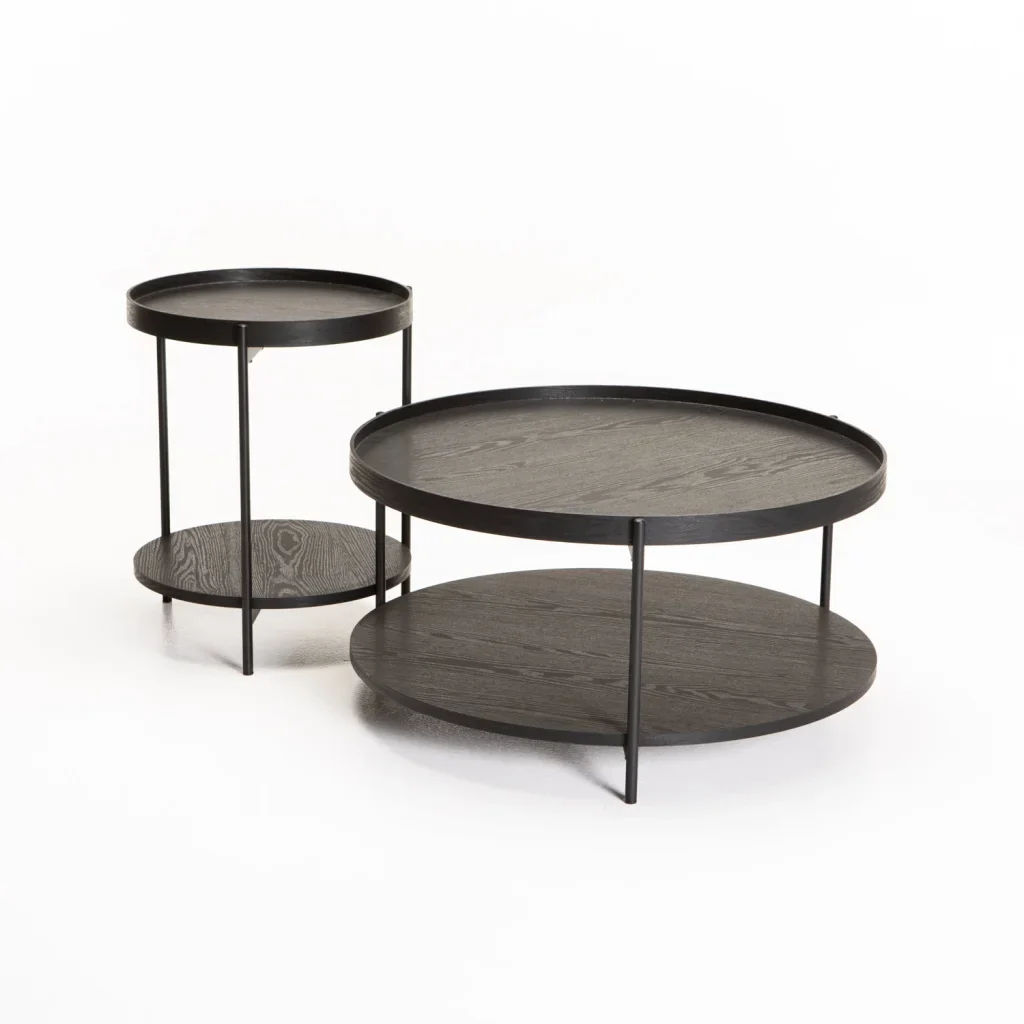 Daisy Side Table & Coffee Table Combo – Black Round 2-Piece Set | Modern Metal Frame Tables for Living Room