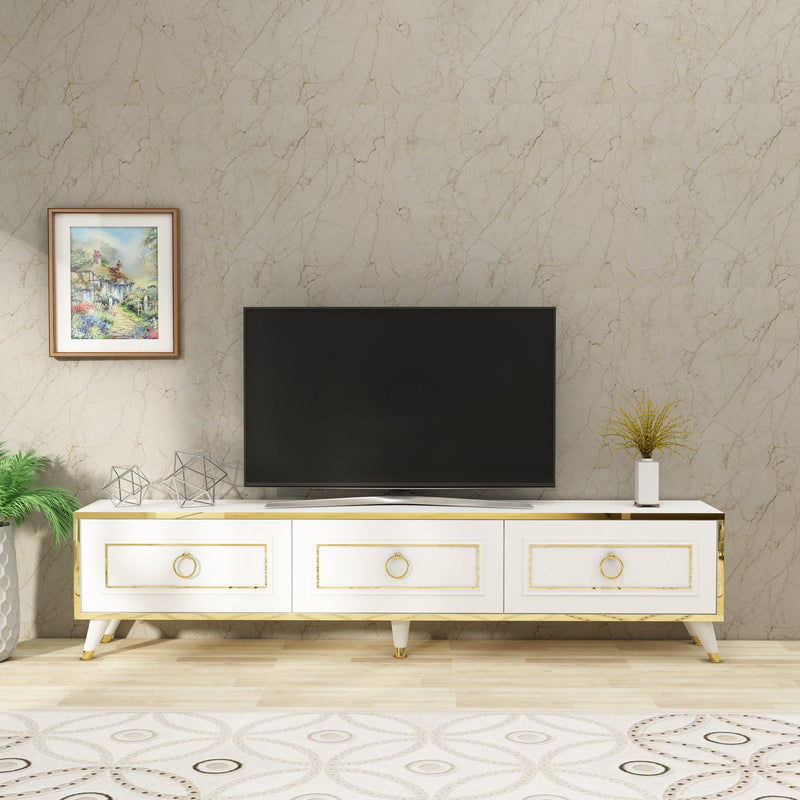 Armoire Romens 180 TV Stand - White Gold Band