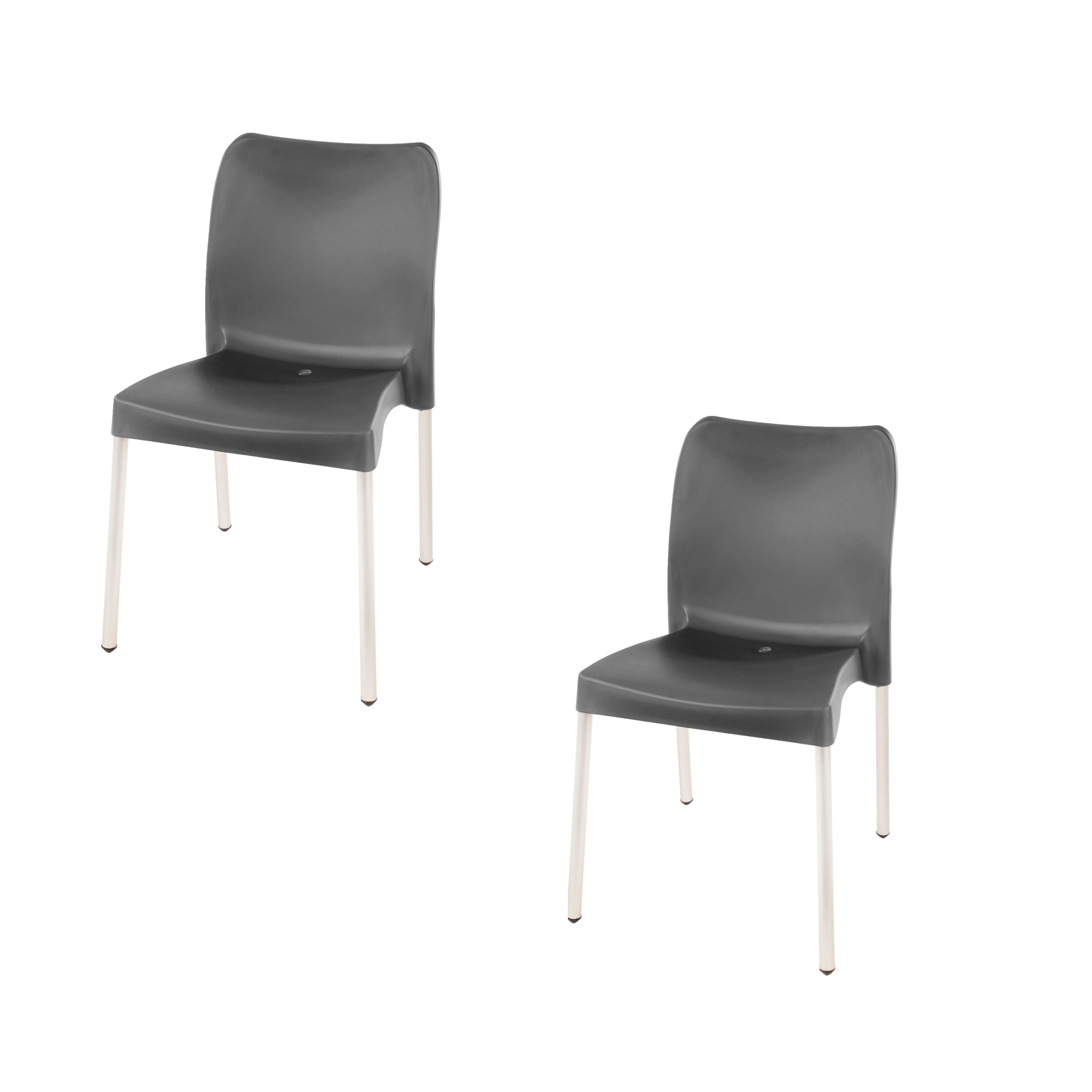 Florence Heavy  Duty Plastic Bistro Chair / Patio Chair / Garden Chair / Stackable - NO ARMRESTS - BLACK  - Set of 2