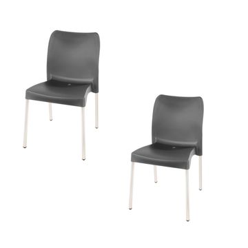 Florence Heavy  Duty Plastic Bistro Chair / Patio Chair / Garden Chair / Stackable - NO ARMRESTS - BLACK  - Set of 2