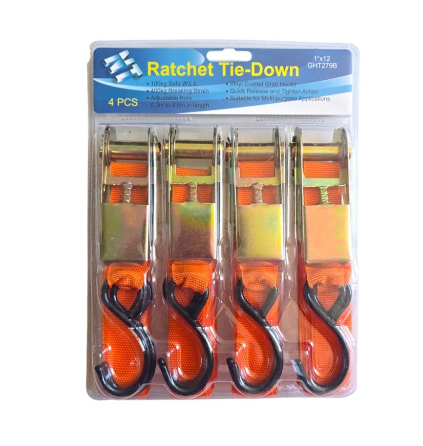 NT TOOLS Ratchet Tie Down Set 25mm x 0.3 - 4.6m 4 Pcs Set