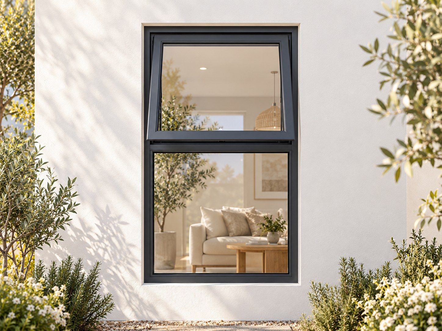 Kenzo Premium Top-Hung Aluminium Window - Charcoal, 900 1500 mm, Upper Opener with Fixed Lower Pane, Clear Glass