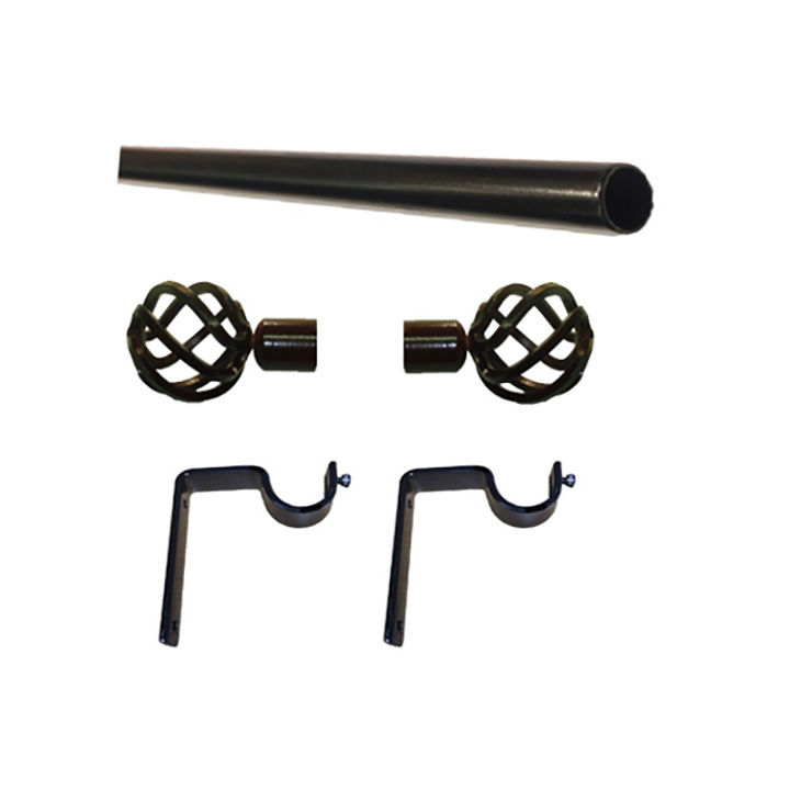 Matoc 32mm Curtain Single Metal Pole Set -Onion Finials -Black -1.5m