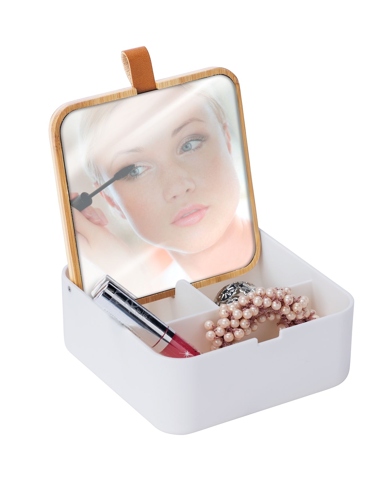 WENKO - ORGANIZER WITH COSMETIC MIRROR - BOVISA - WHITE