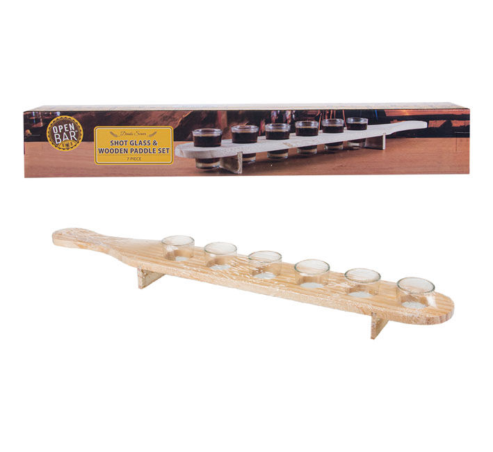 Shot Glasses - Glassware - Paddle - Wooden - 7 Piece - 5 Pack