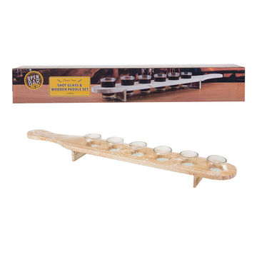 Shot Glasses - Glassware - Paddle - Wooden - 7 Piece - 5 Pack