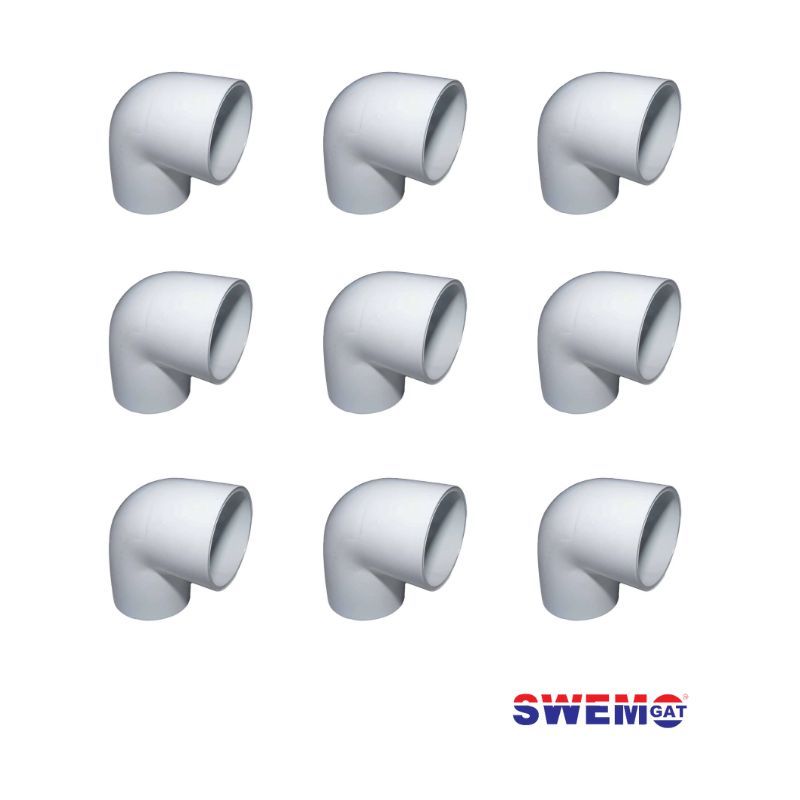 PVC glue-on fitting, 90 Degrees Elbow - 50mm White (9 Pack)