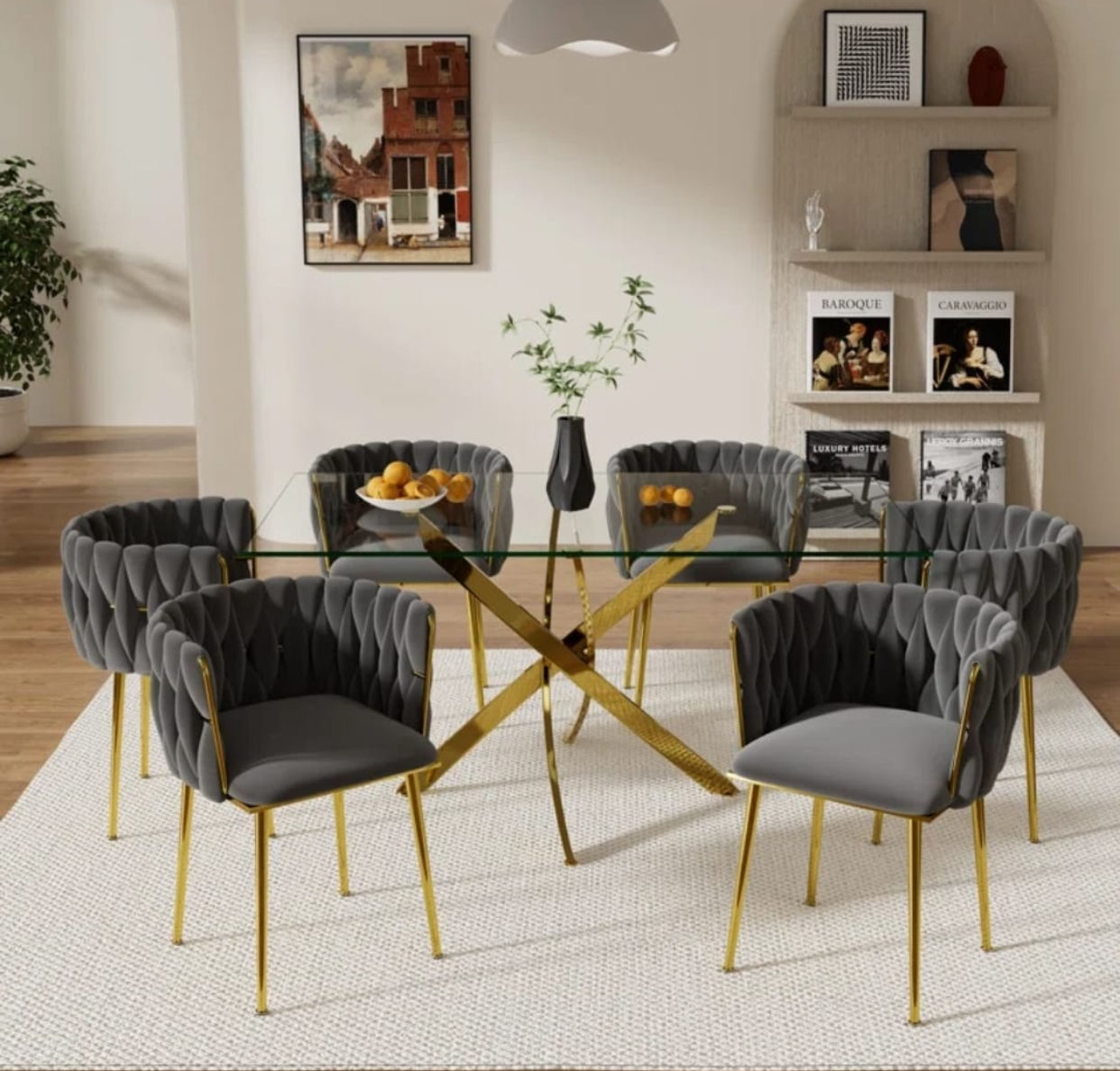 IG Furn - Opal 7pc Dining set with rectangular glass table Grey
