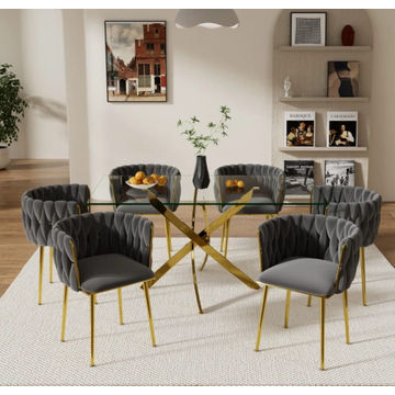 IG Furn - Opal 7pc Dining set with rectangular glass table Grey