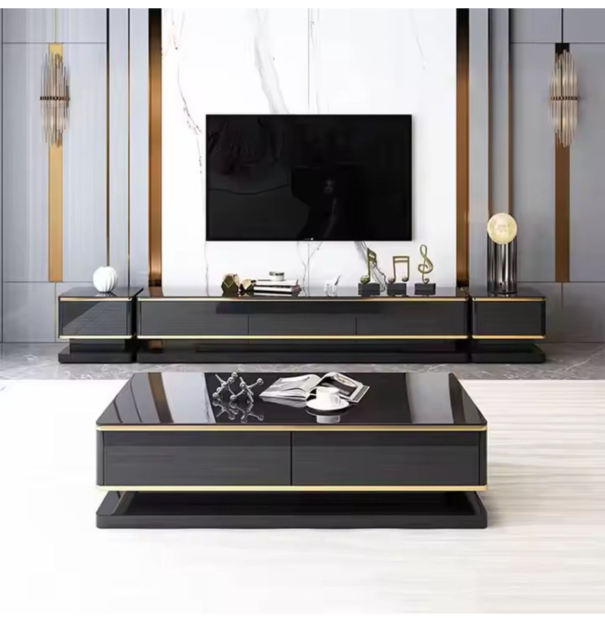 Asher NOVA TV and Coffee Table Set Black