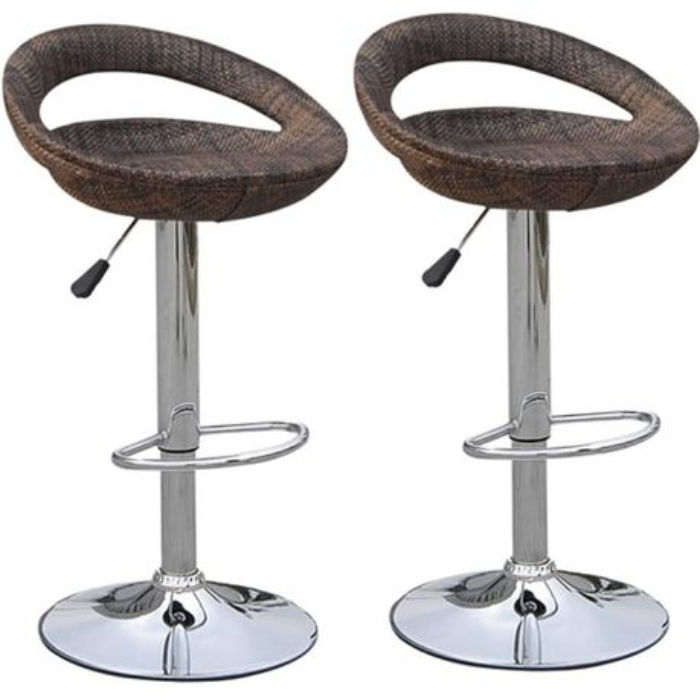 Bar / Kitchen Counter Stools - 2 Pack - Rattan Wicker- Dark Brown Colour