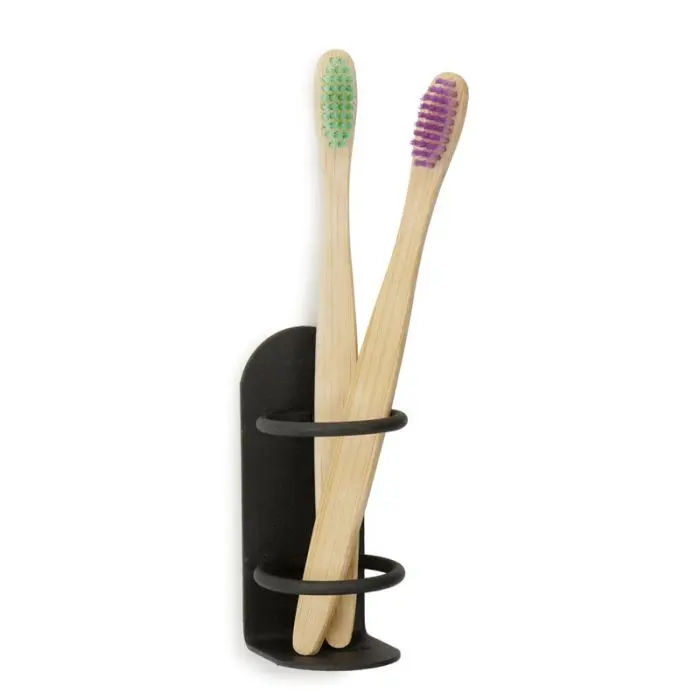Woodly Toothbrush Holder, Wall Mounted, Self Adhesive Tape, Black