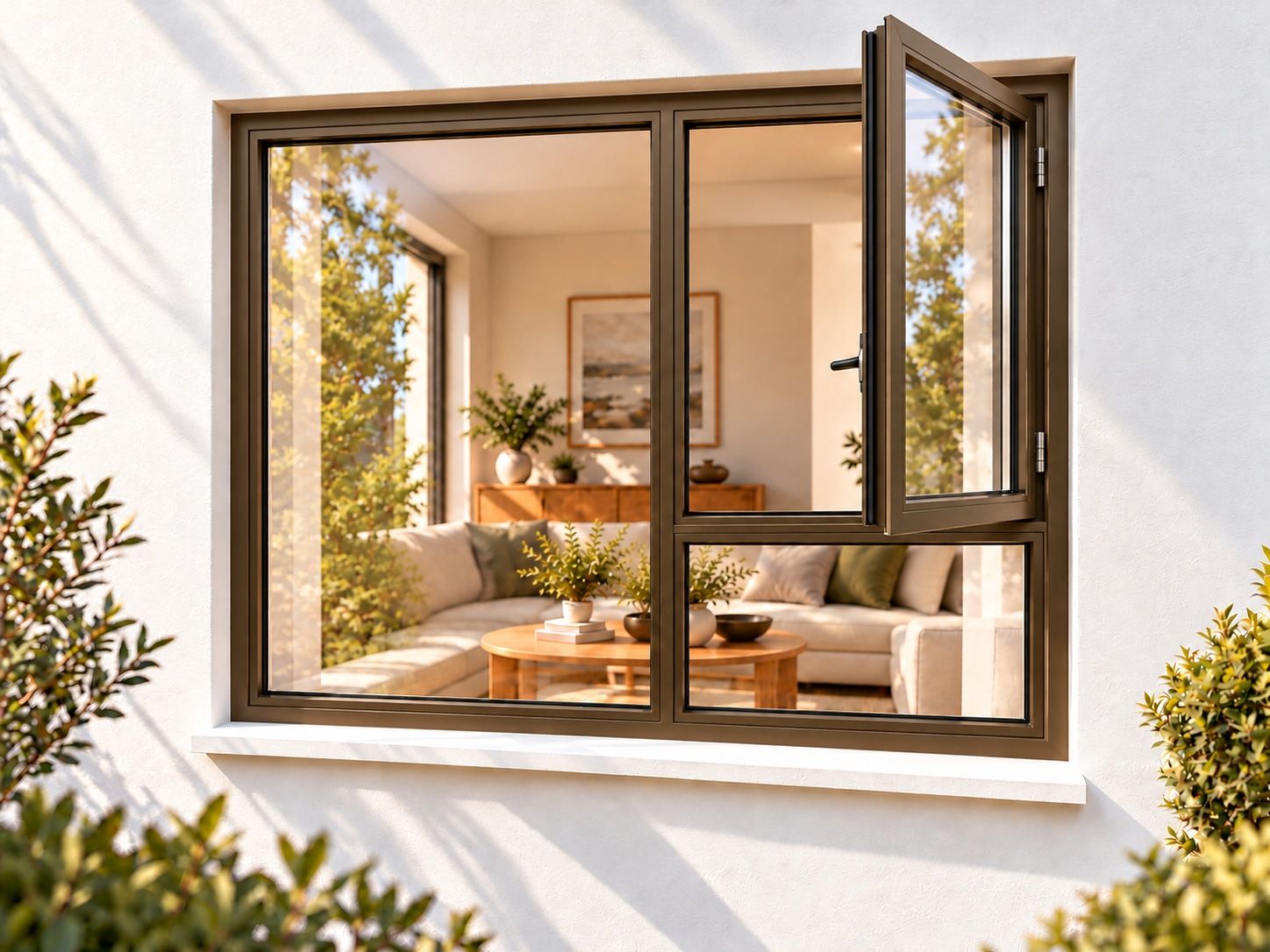 Kenzo Premium Side-Hung Aluminium Window - Bronze, 1500 1800 mm, Right Side Opener with Fixed Bottom Pane