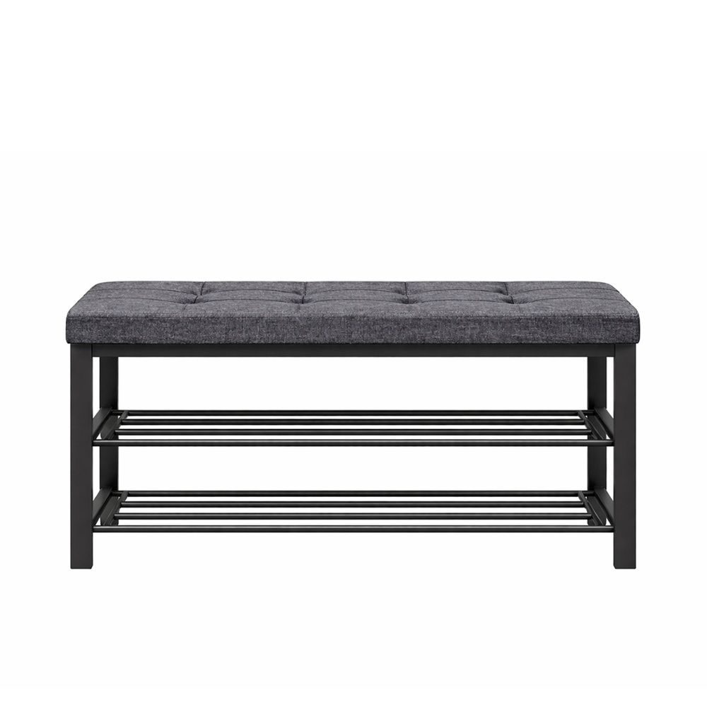 Shoe Bench with Cushion - Entryway Storage Rack, Dark Gray & Black