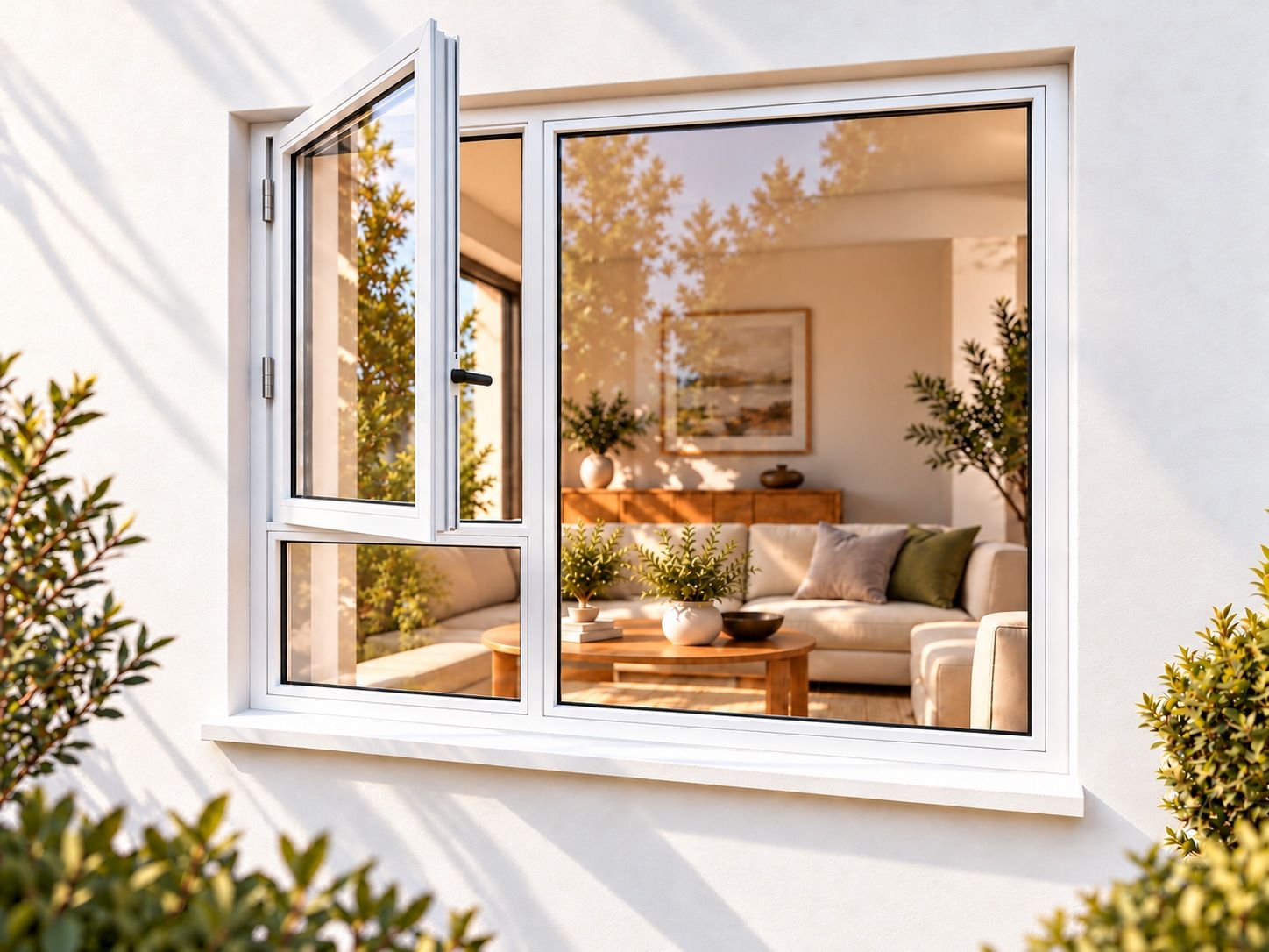 Kenzo Premium Side-Hung Aluminium Window - White, 1500 1800 mm, Left Side Opener with Fixed Bottom Pane