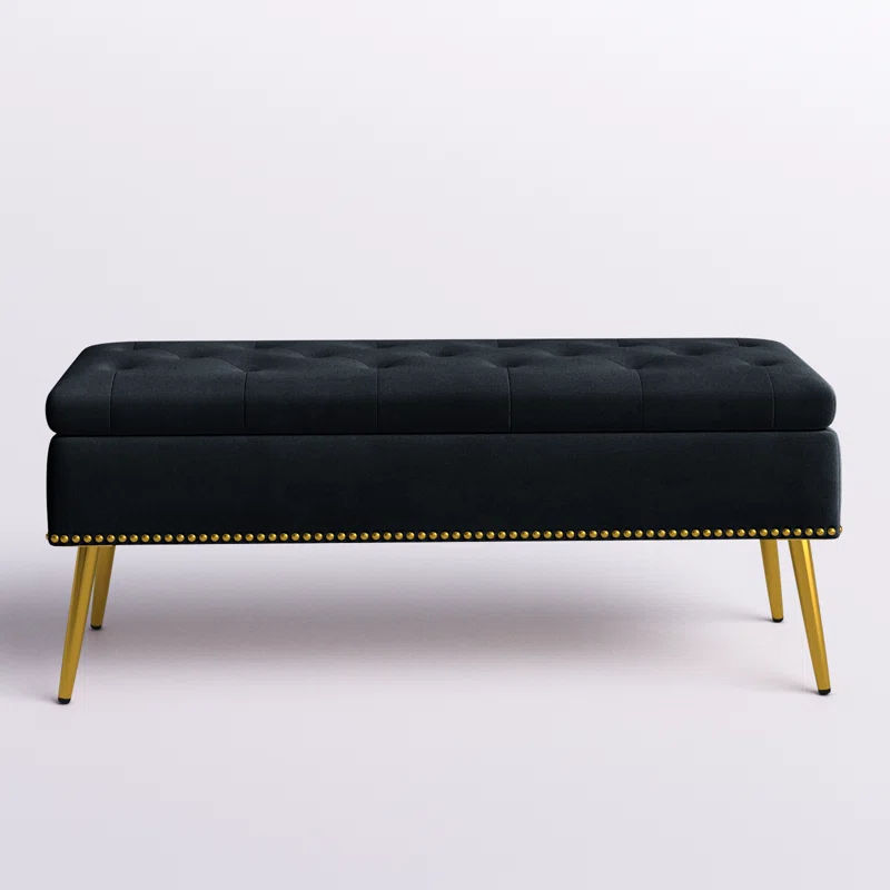 Isabella Rectangular Storage Ottoman Bench - Black