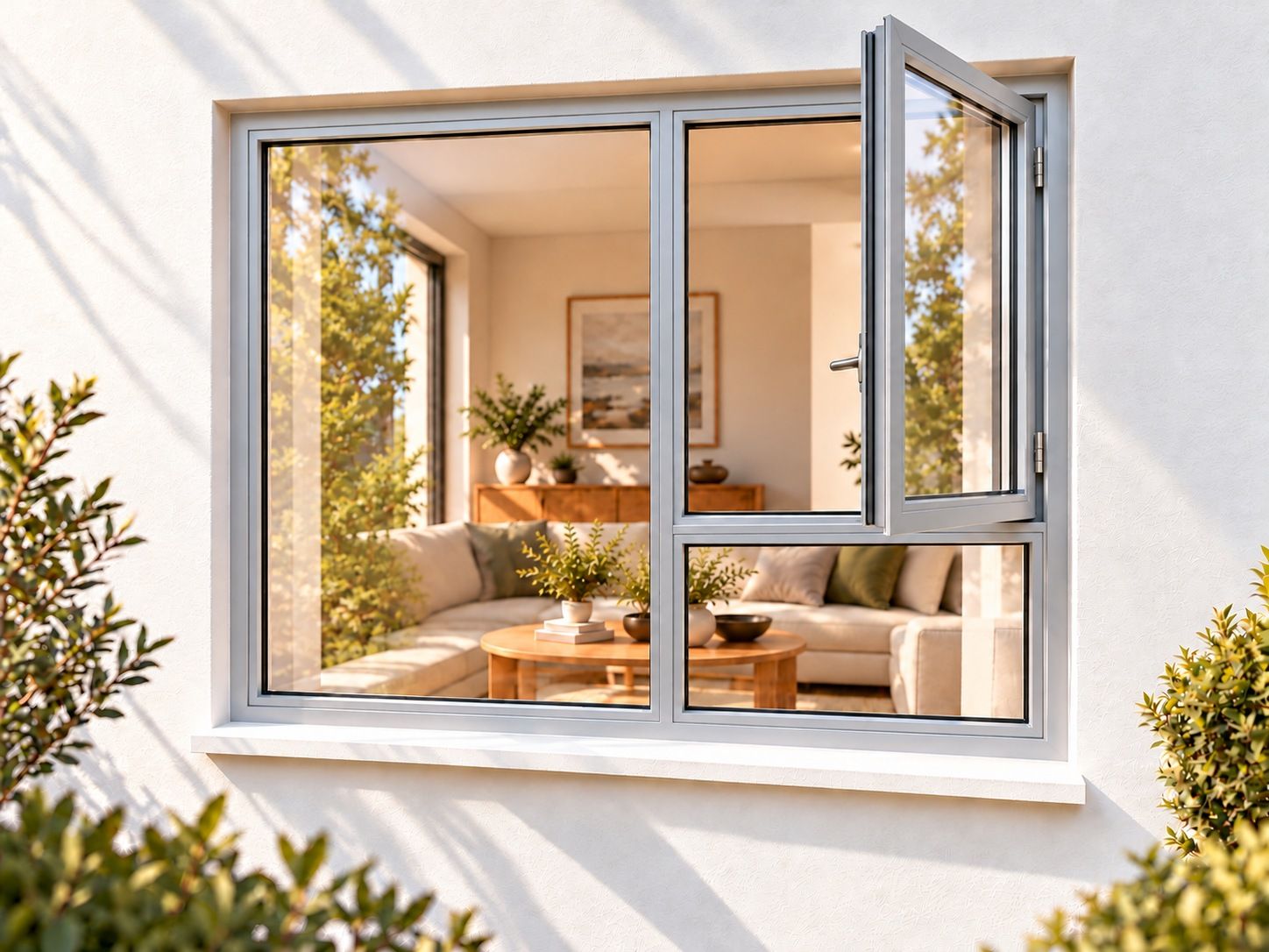 Kenzo Premium Side-Hung Aluminium Window - Silver, 1500 1800 mm, Right Side Opener with Fixed Bottom Pane