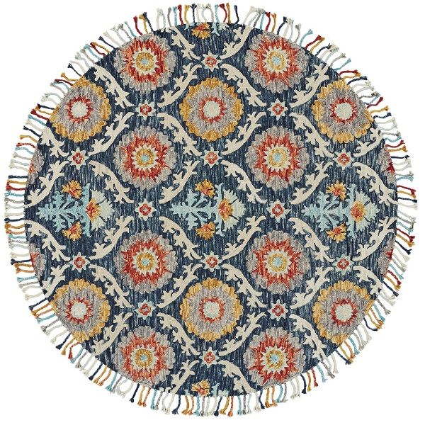 Abelia Transitional Floral Blue Ocean Round