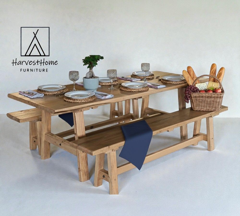 Harvest Home Furniture Set of 1 Harvest Table and 2 Harvest Benches