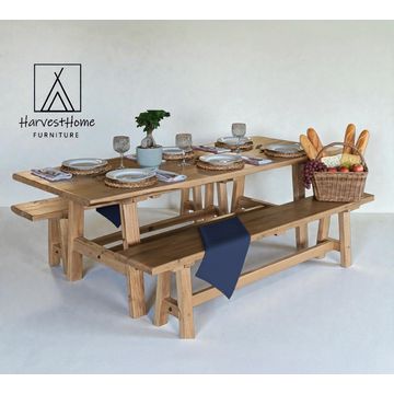 Harvest Home Furniture Set of 1 Harvest Table and 2 Harvest Benches
