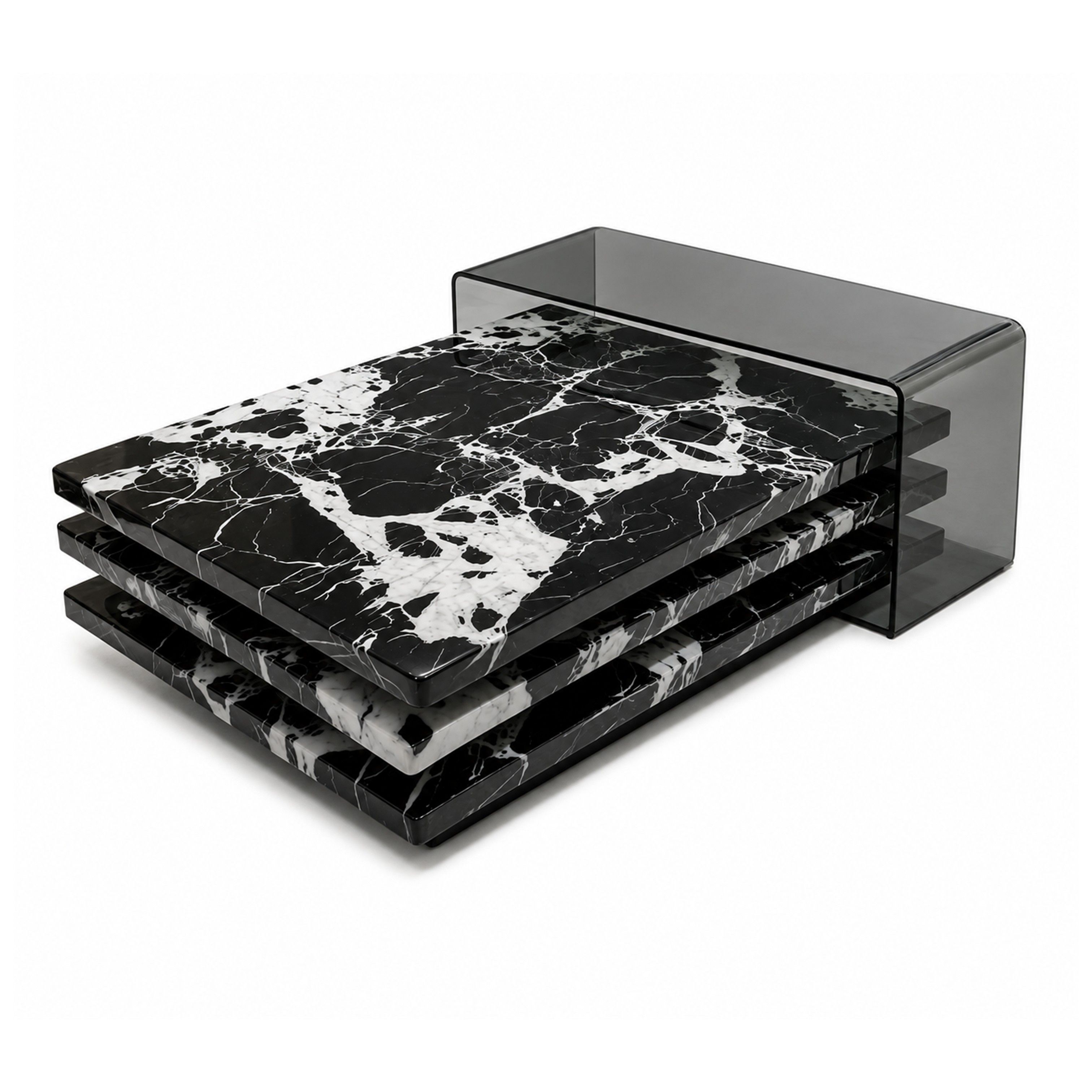 Madiega Furniture - Modern Black & White Marble Coffee Table with Tiered Design