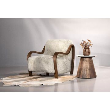 LARSON ARMCHAIR POLYESTER FUR & RUBBERWOOD MID-CENTURY ACCENT CHAIR