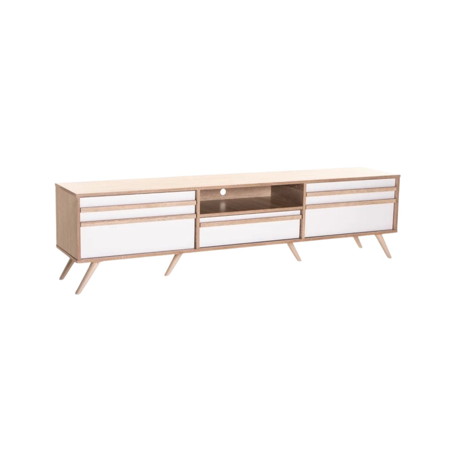 180cm Retro 2-Door TV Unit With Drawer - White/Light Oak