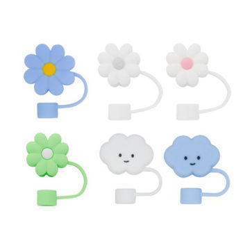 6 Pieces Flowers & Clouds Silicone Straw Tip Covers Decoration for 6-10 mm