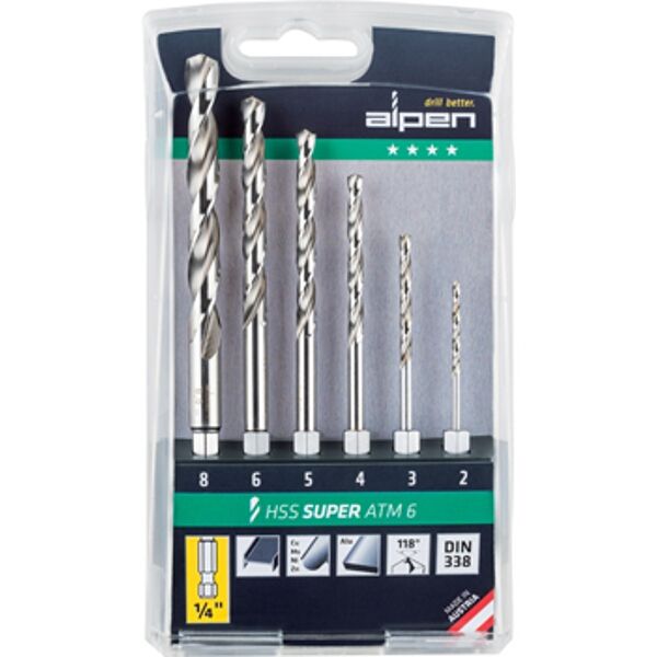 Hex Shank Hss Super Set 6 Piece 2 3 4 5 6 8Mm