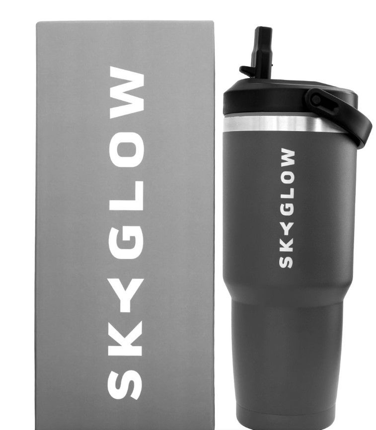 SkyGlow -Stainless Steel Tumbler with Straw, Vacuum Insulated Water Bottle - Graphite Grey
