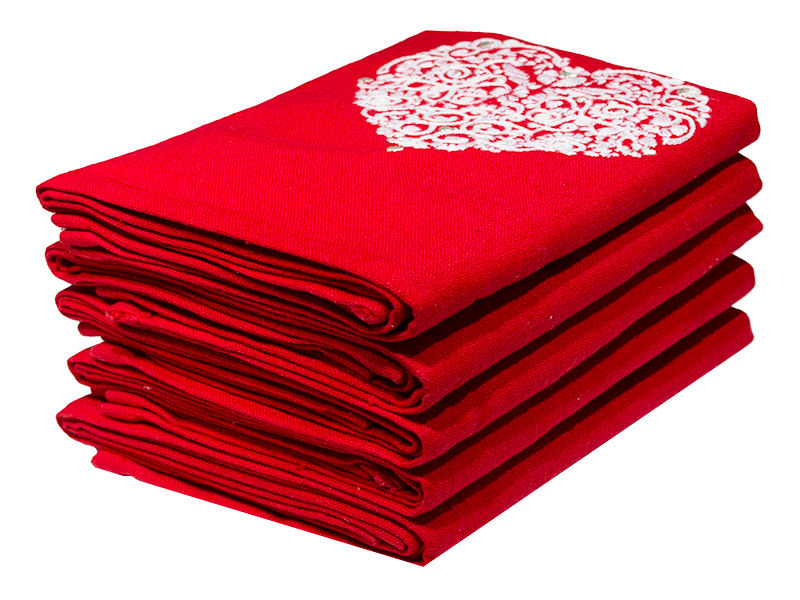 Bunty's Kitchen Towel - Design 2643 - 041x072cms - (05 Pc Pack) - Heart - Racing Red