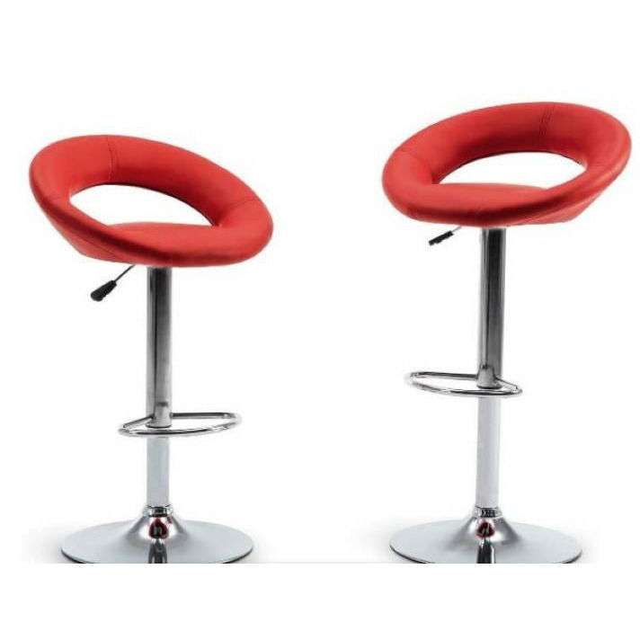 Faux Leather Swivel Cut-out Bar Stool - Set of 2 - Red
