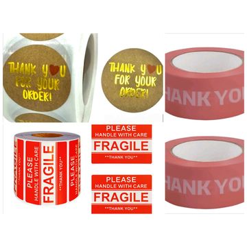 Combo Pink Bopp Tape with Fragile & thank you stickers gifts business