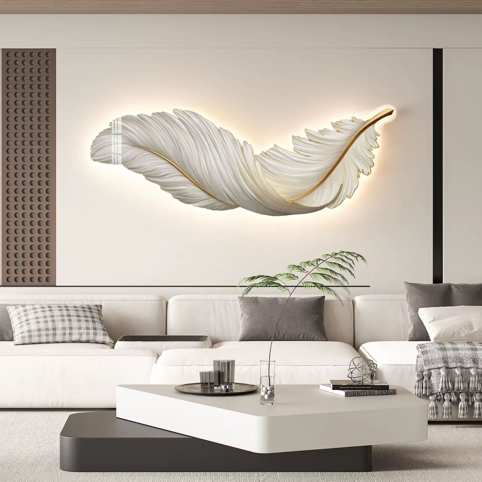 Elegant Feather Backlit Wall Sculpture