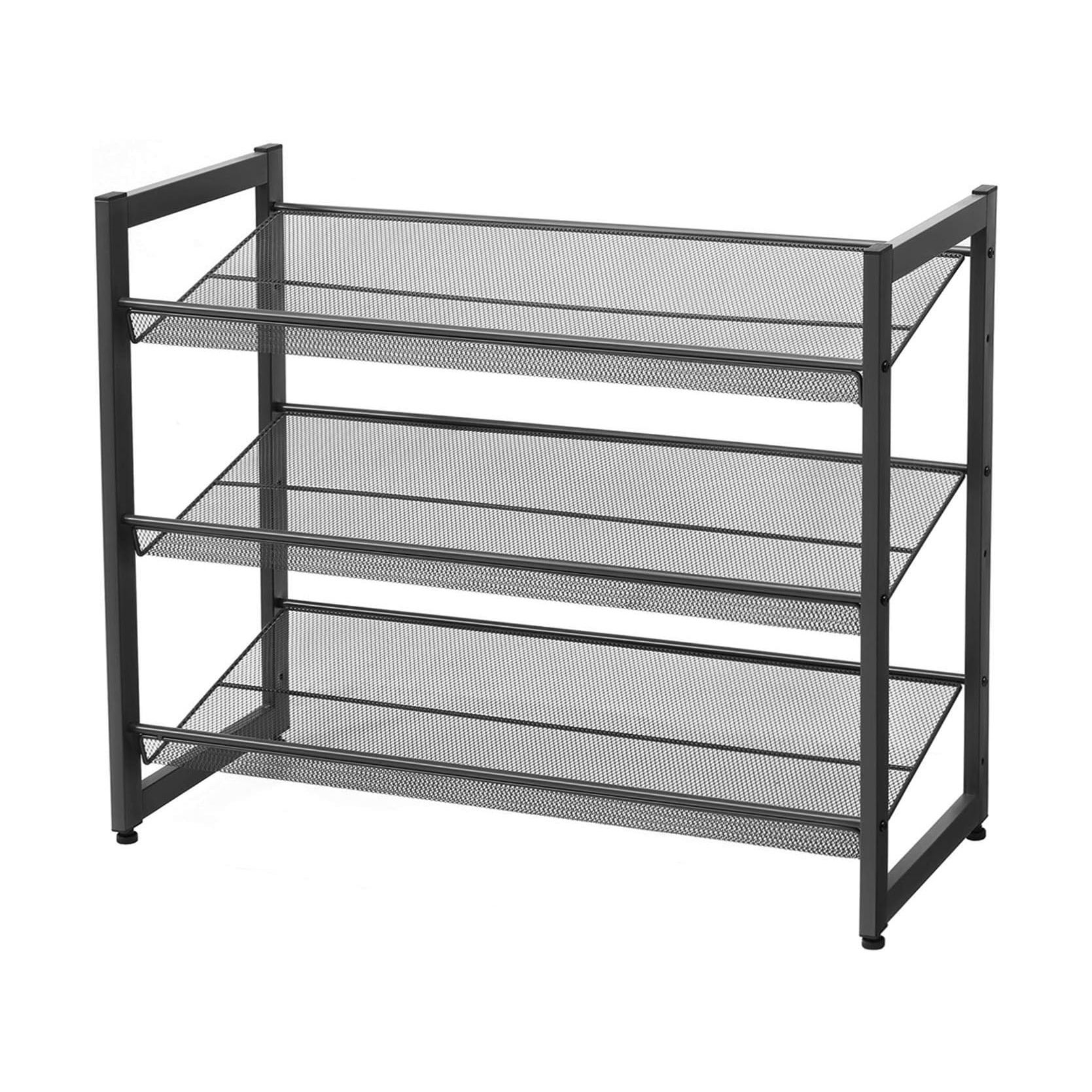 STACKABLE 3-TIER METAL SHOE RACK, ADJUSTABLE DESIGN, FITS 9-12 PAIRS
