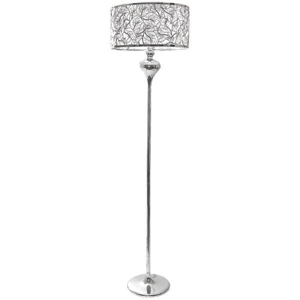 Polished Chrome Standing Lamp with Silver Patterned Shade 1 x On / Off Foot Switch