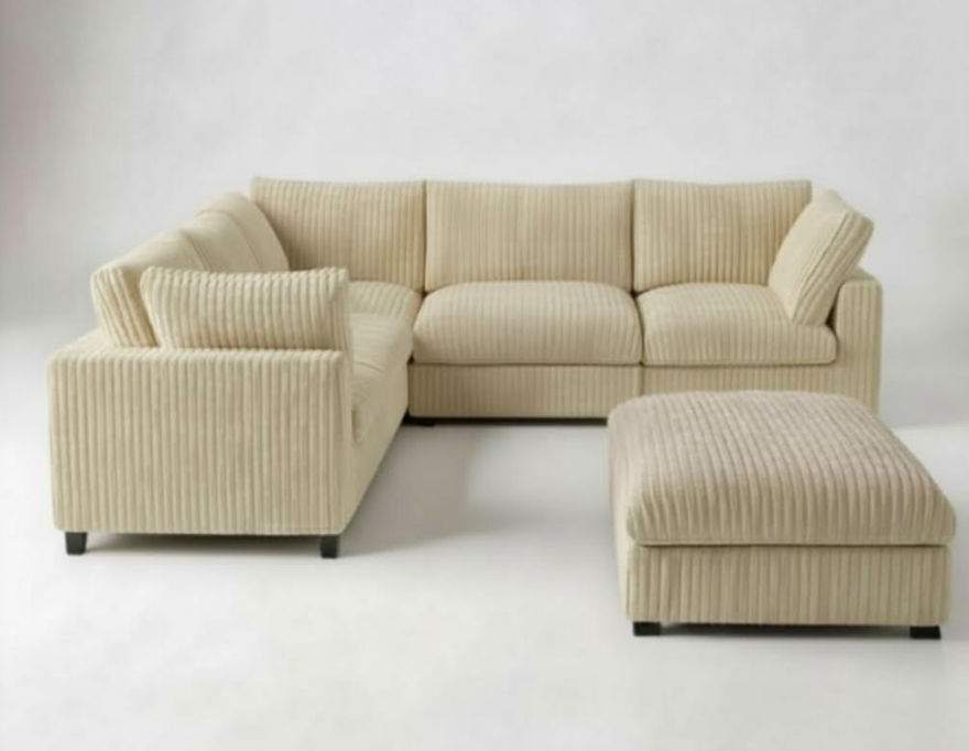 Mapula Thick Line Corduroy Fur - Couch - 5 Seater With Ottoman - Cream White